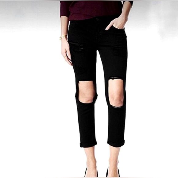 7 For All Mankind jeans Black Josephina Boyfriend Destroyed busted knee Jean 28 - Picture 1 of 9